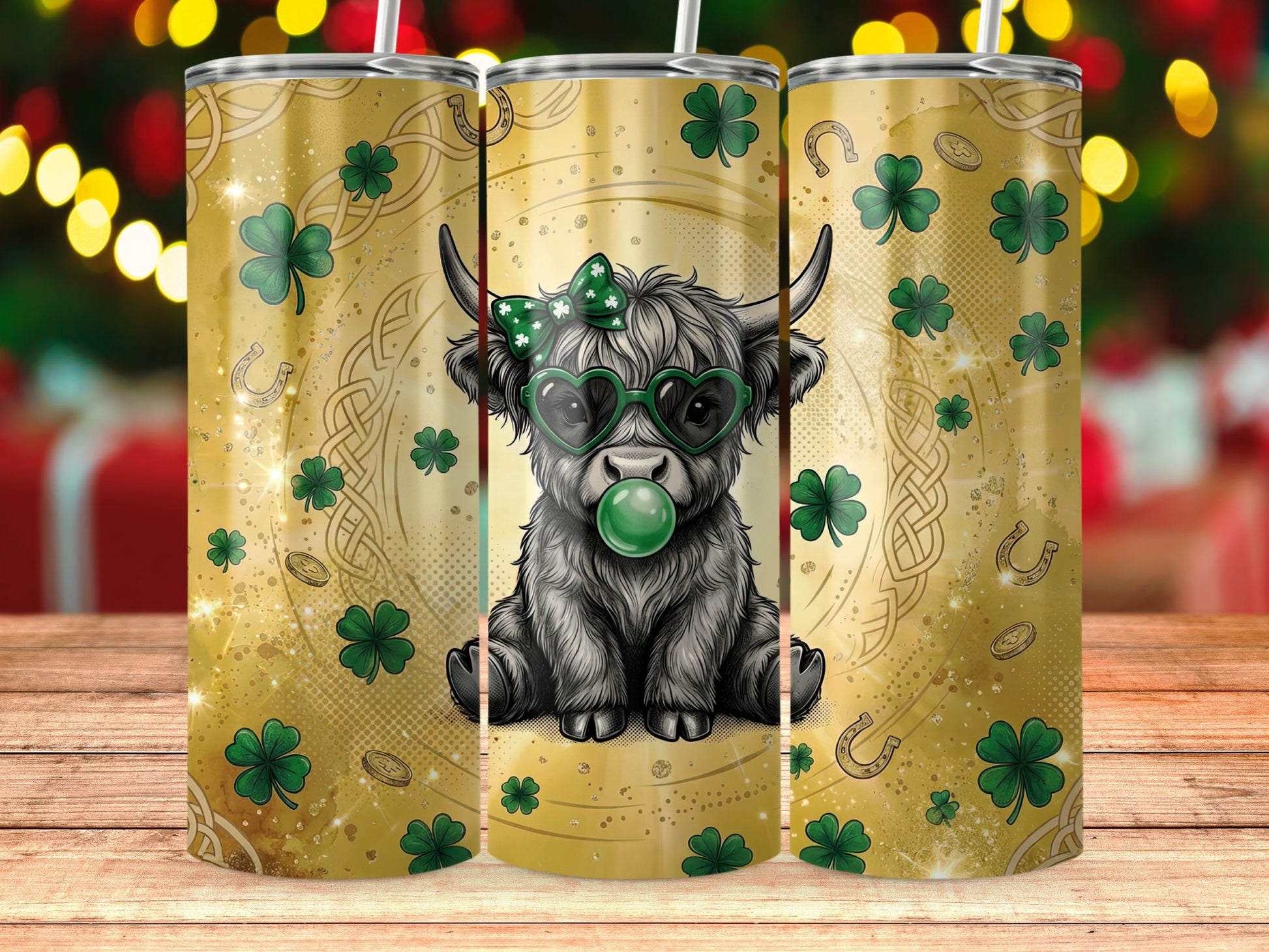 Adorable Cow With Clover Heart Glasses Tumbler Product