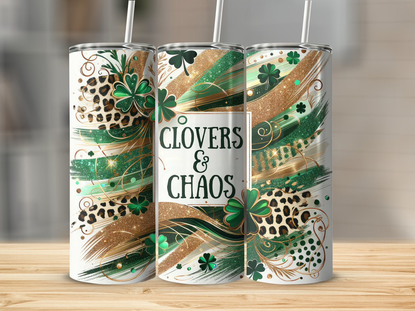 Clovers and Chaos St. Patrick's Day Tumbler Cup Design