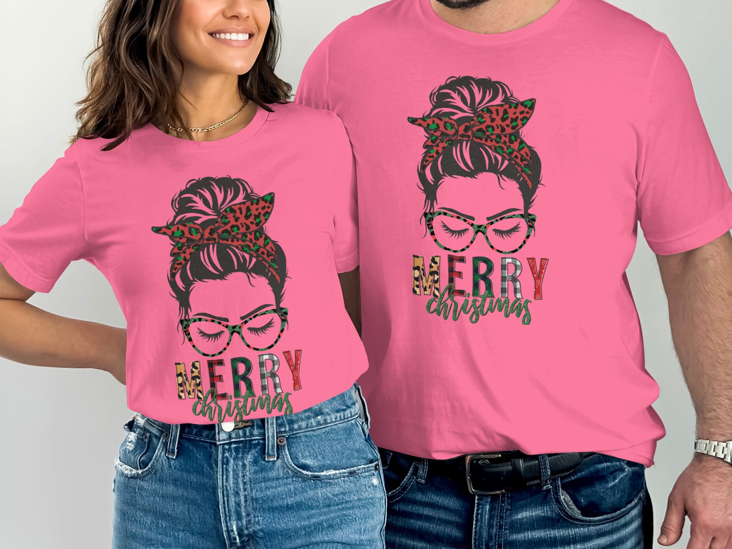 Merry Christmas Graphic Tee Shirt with Glasses Design