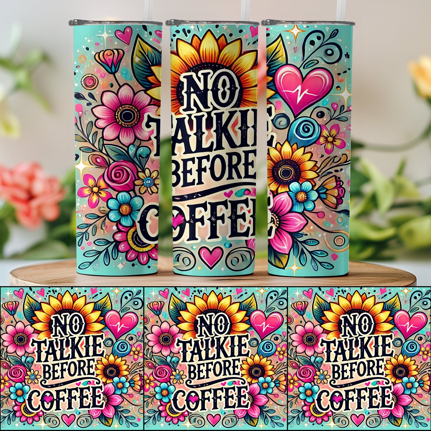 Colorful No Talkie Before Coffee Tumbler product type