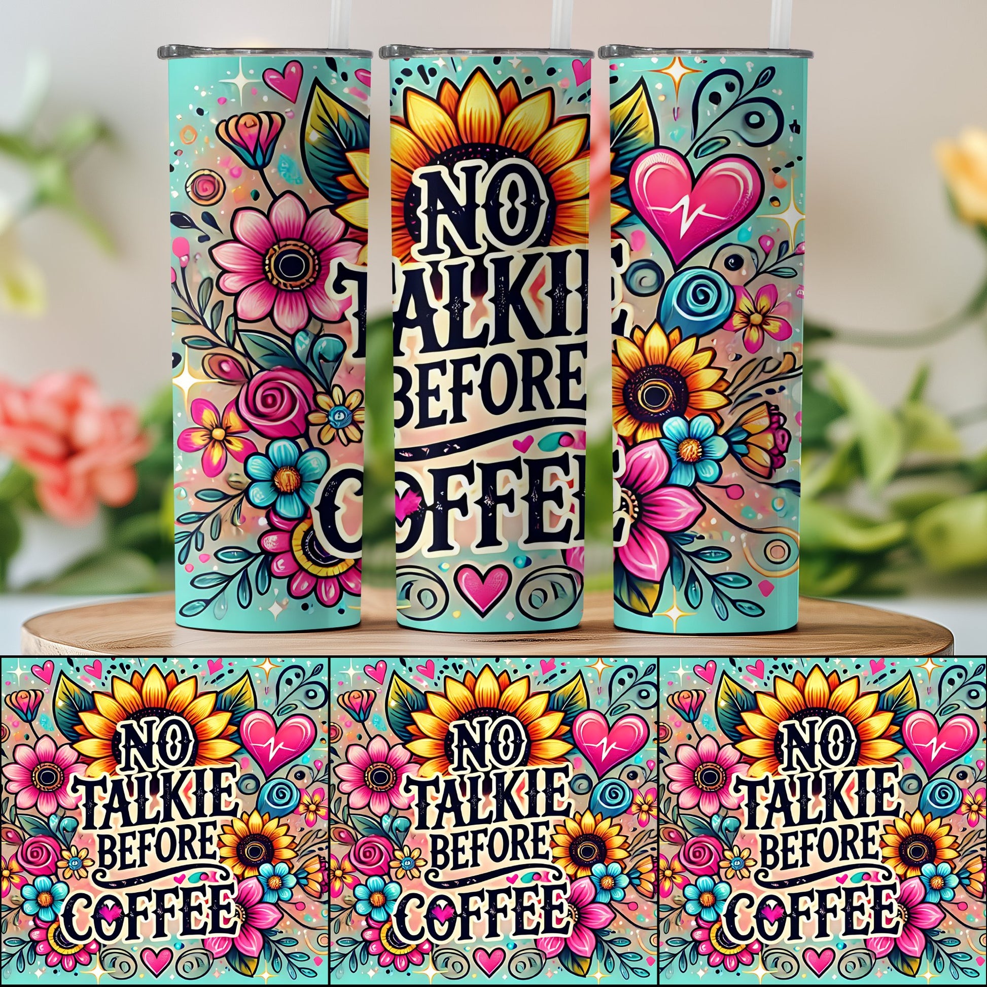 Colorful No Talkie Before Coffee Tumbler product type