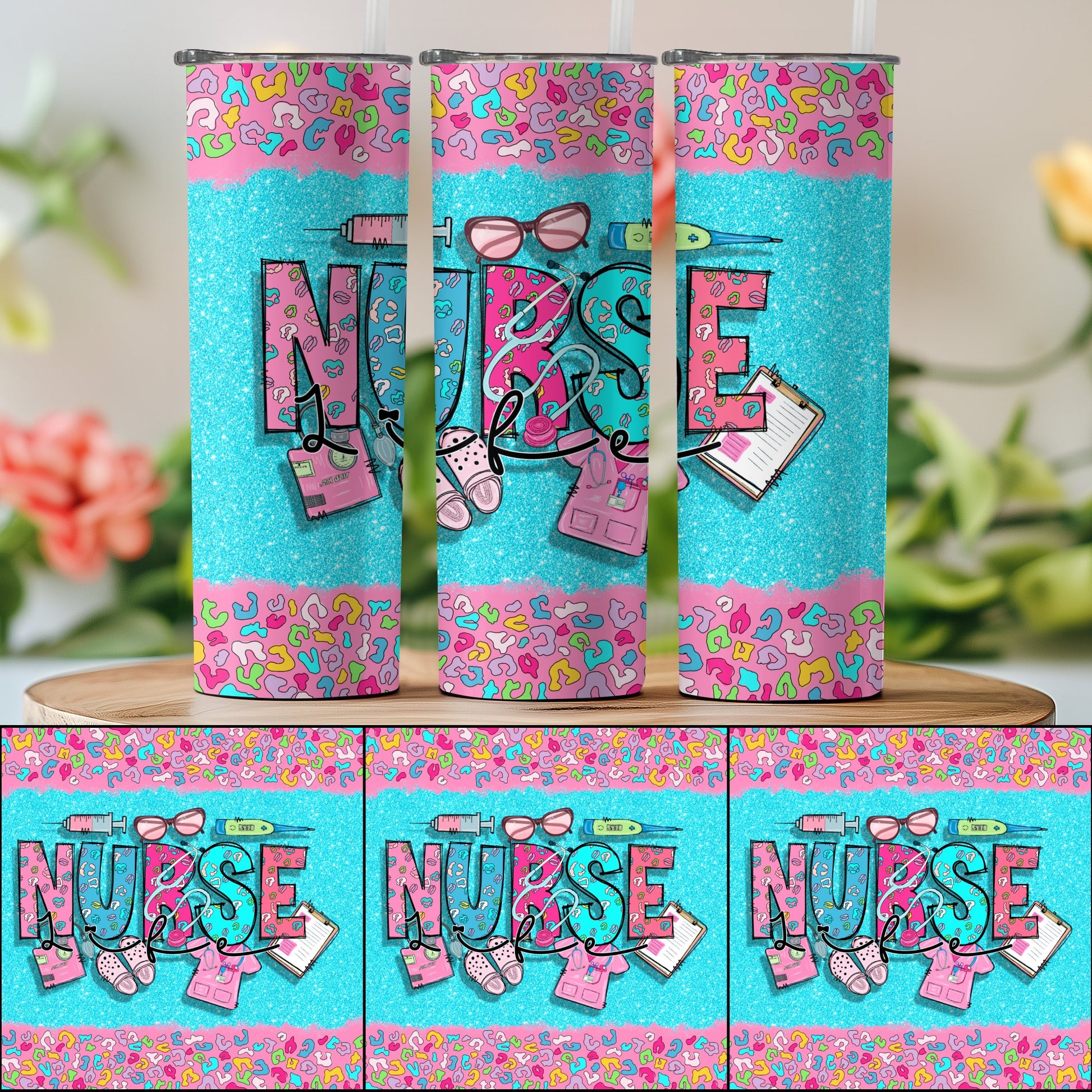 Colorful Sparkly Nurse Designed Tumbler Cup Product