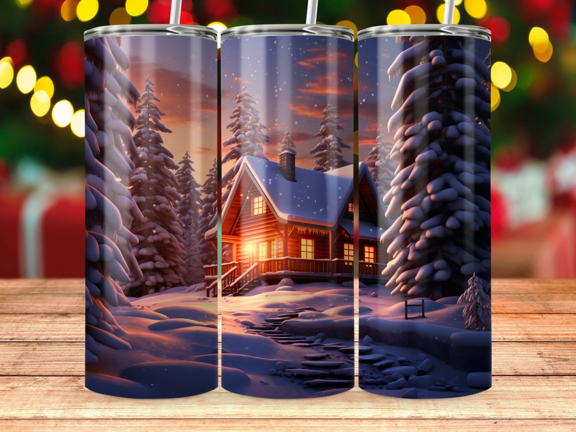 Cozy Cabin in Snow Forest Winter Scene Tumbler product