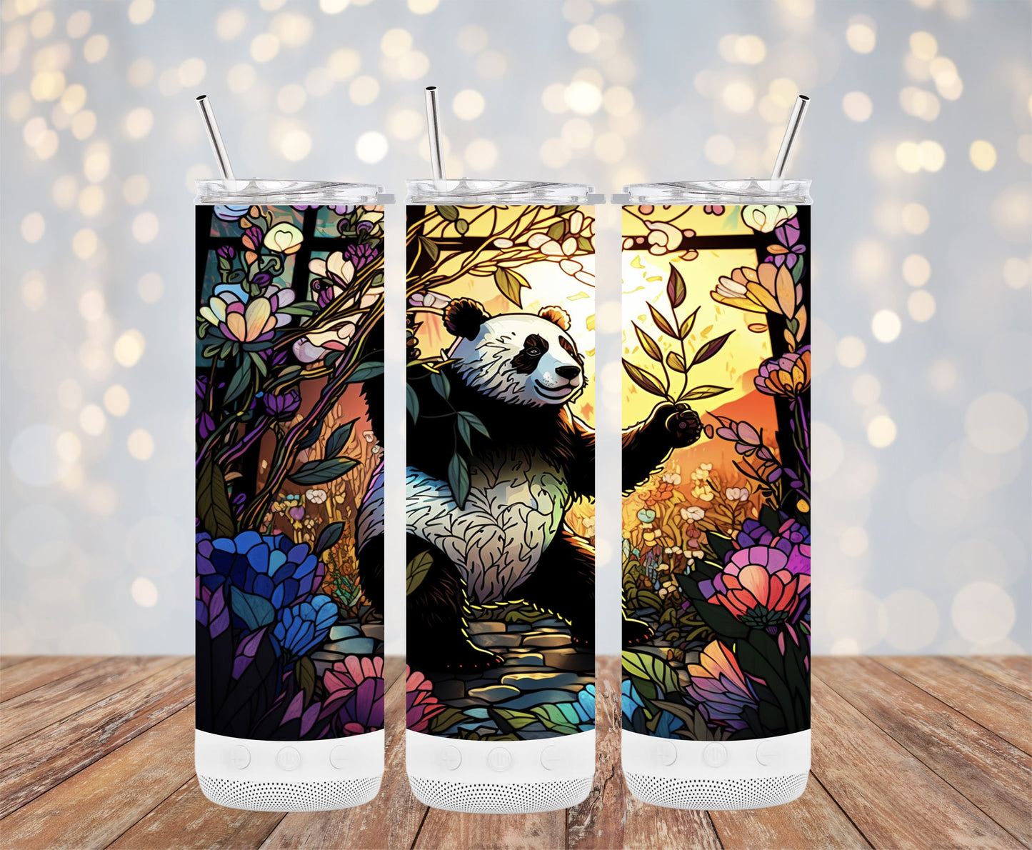 Vibrant Panda and Floral Scene on Tumbler product