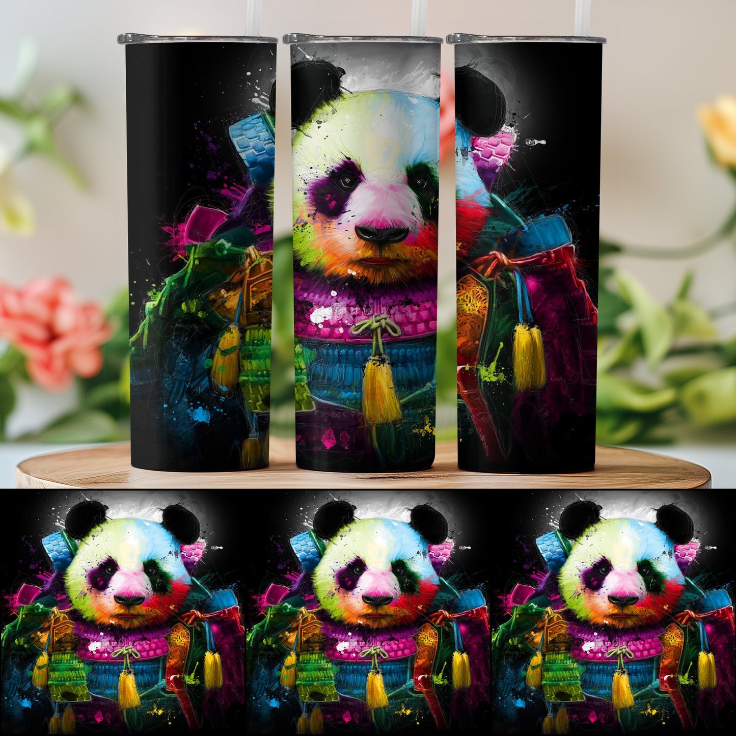 Colorful Panda Art on Travel Tumbler product type