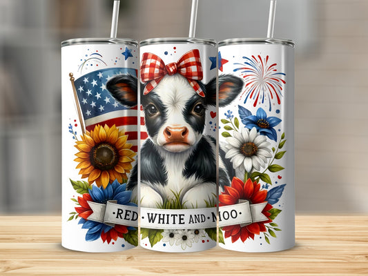 Cute Cow and Patriotic Flowers Tumbler product