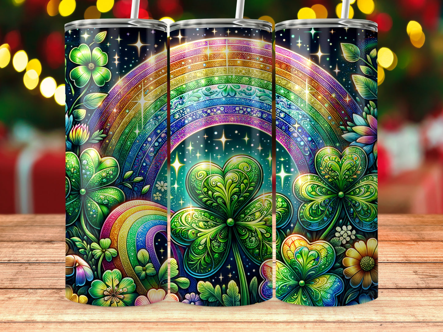 Colorful Rainbow and Shamrock Tumbler product