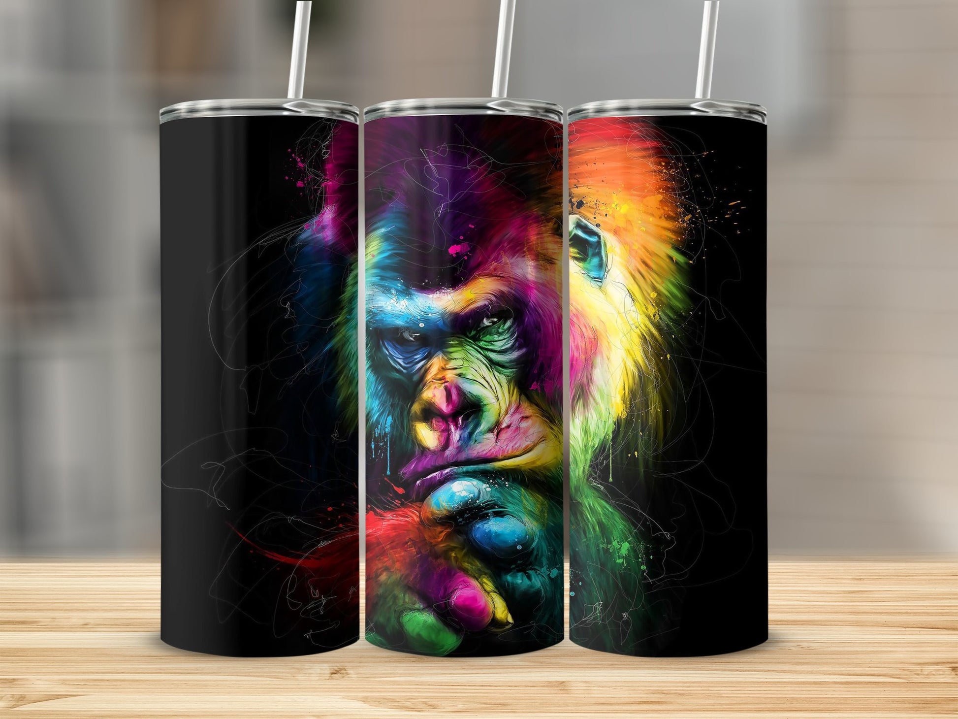 Colorful Artistic Gorilla Tumbler with Straw Product Type