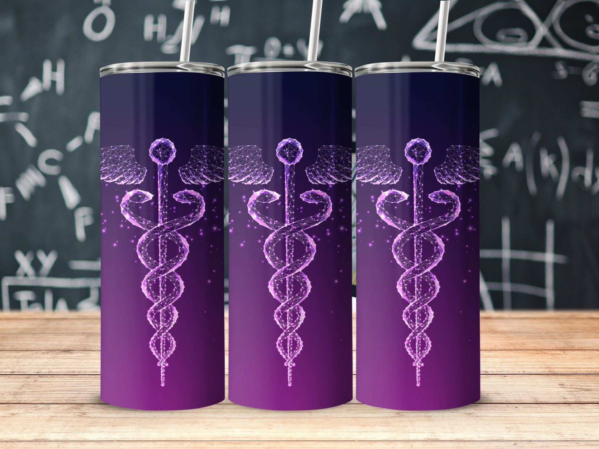 Purple Caduceus Design Insulated Stainless Steel Tumbler product