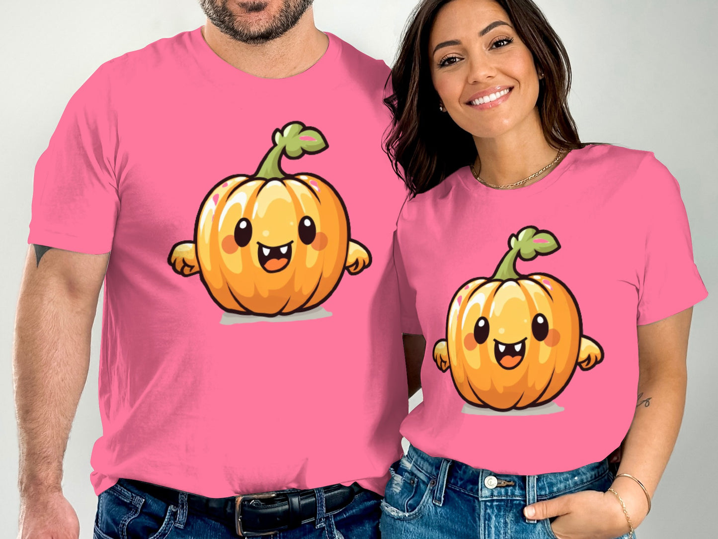 Cute Pumpkin Graphic Pink T-shirt Matching Product
