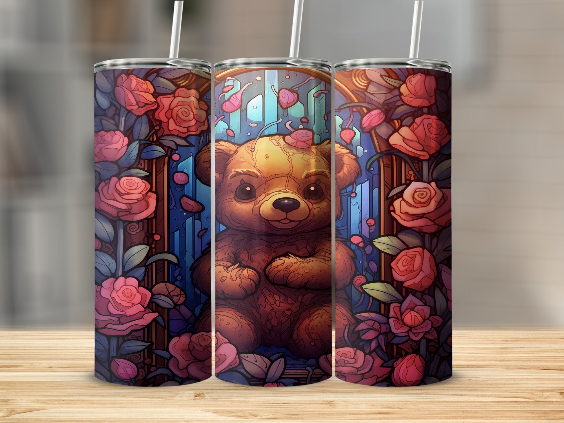 Cute Bear and Floral Pattern Tumbler Product