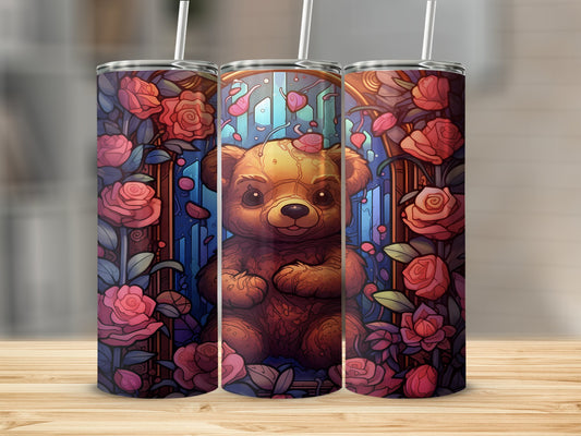 Cute Bear and Floral Pattern Tumbler Product