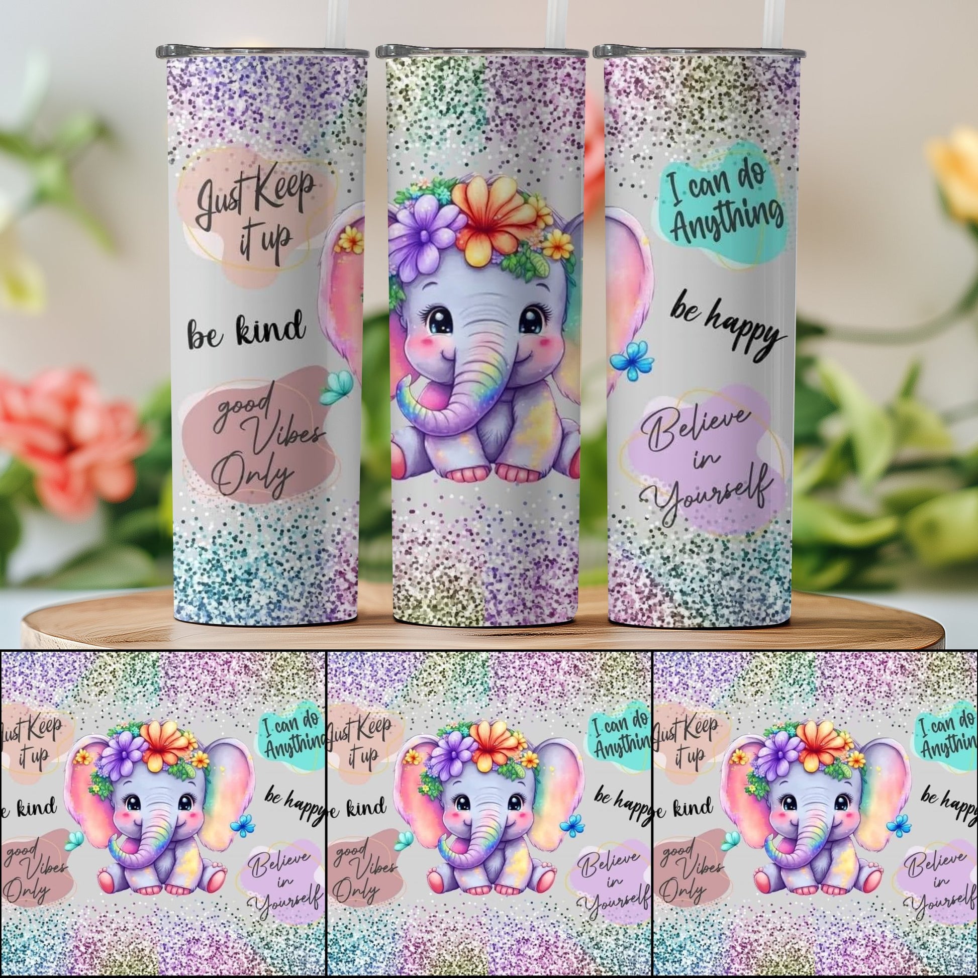 Inspirational Elephant Design on Glittery Tumbler product