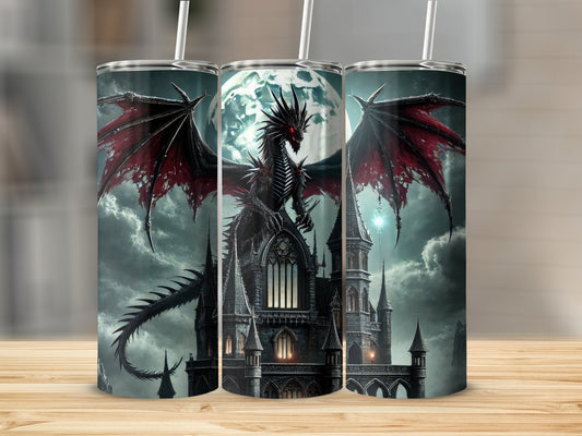 Dramatic Gothic Dragon Against Moon Sky Tumbler product