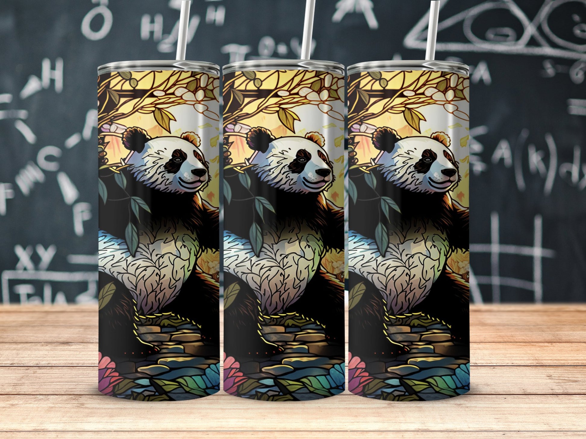 Artistic Panda Design Tumbler with Straw Stylish Drinkware Product