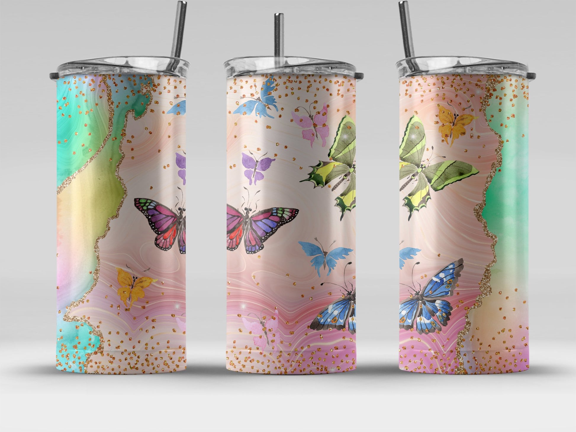 Colorful Butterfly Patterned Tumbler Drinkware Product