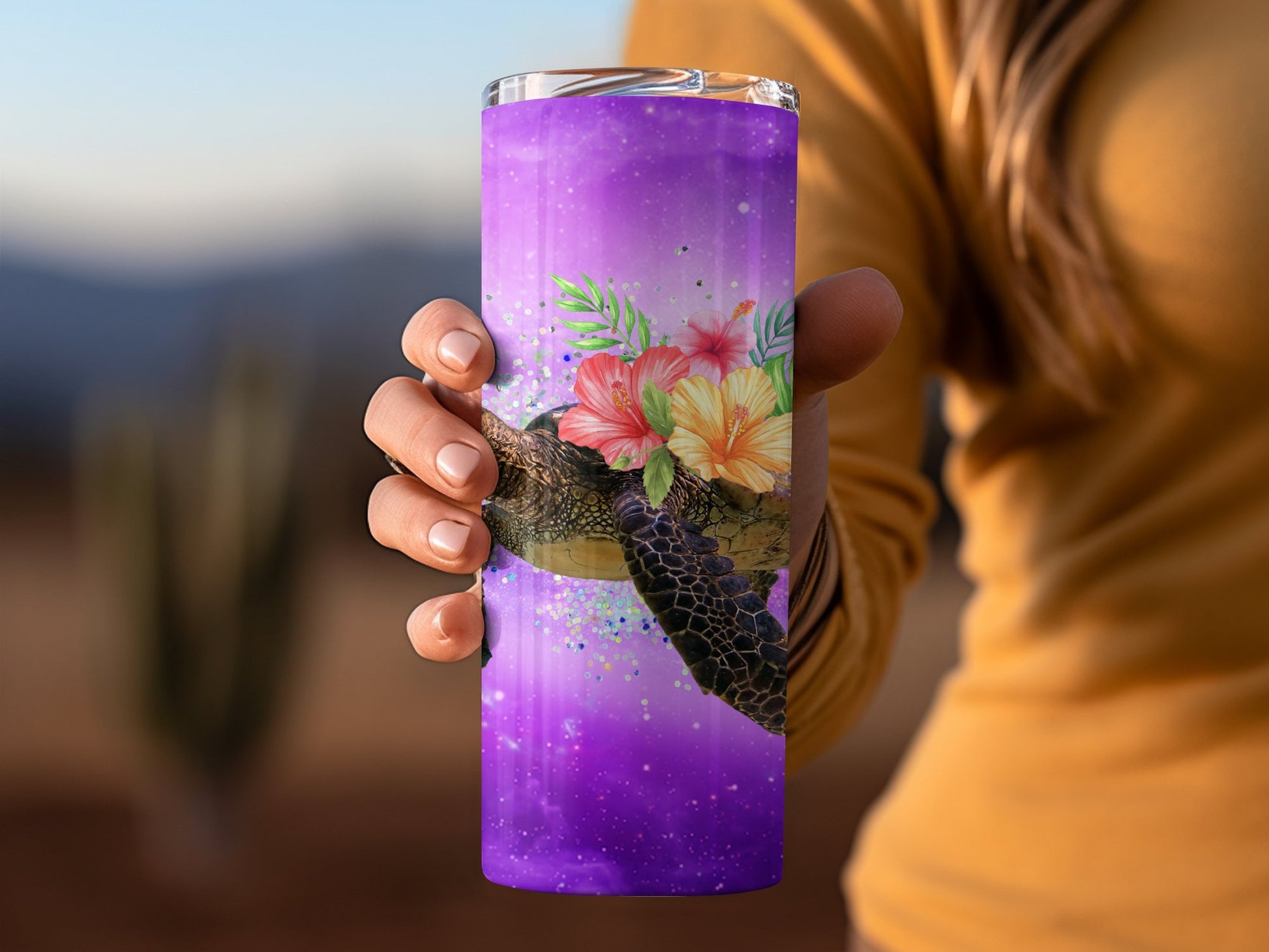 Turtle Holding Flowers Design Purple Tumbler product