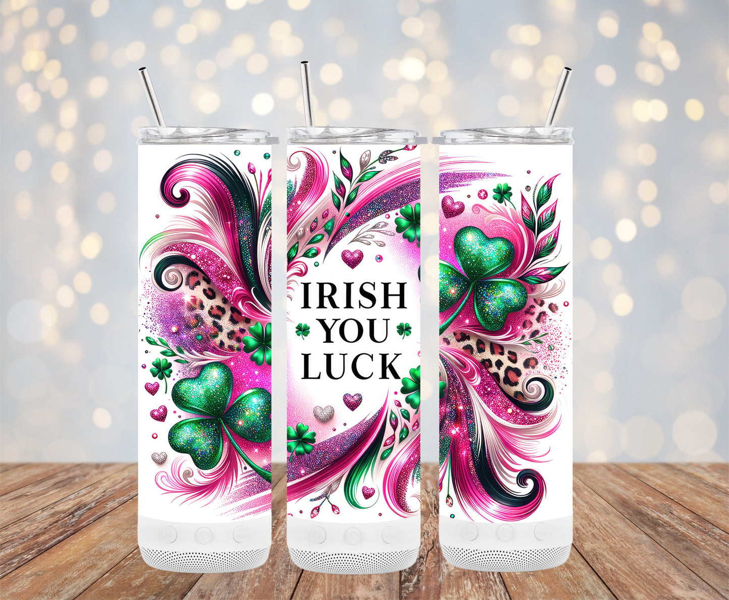 Irish You Luck Colorful Shamrock Themed Tumbler