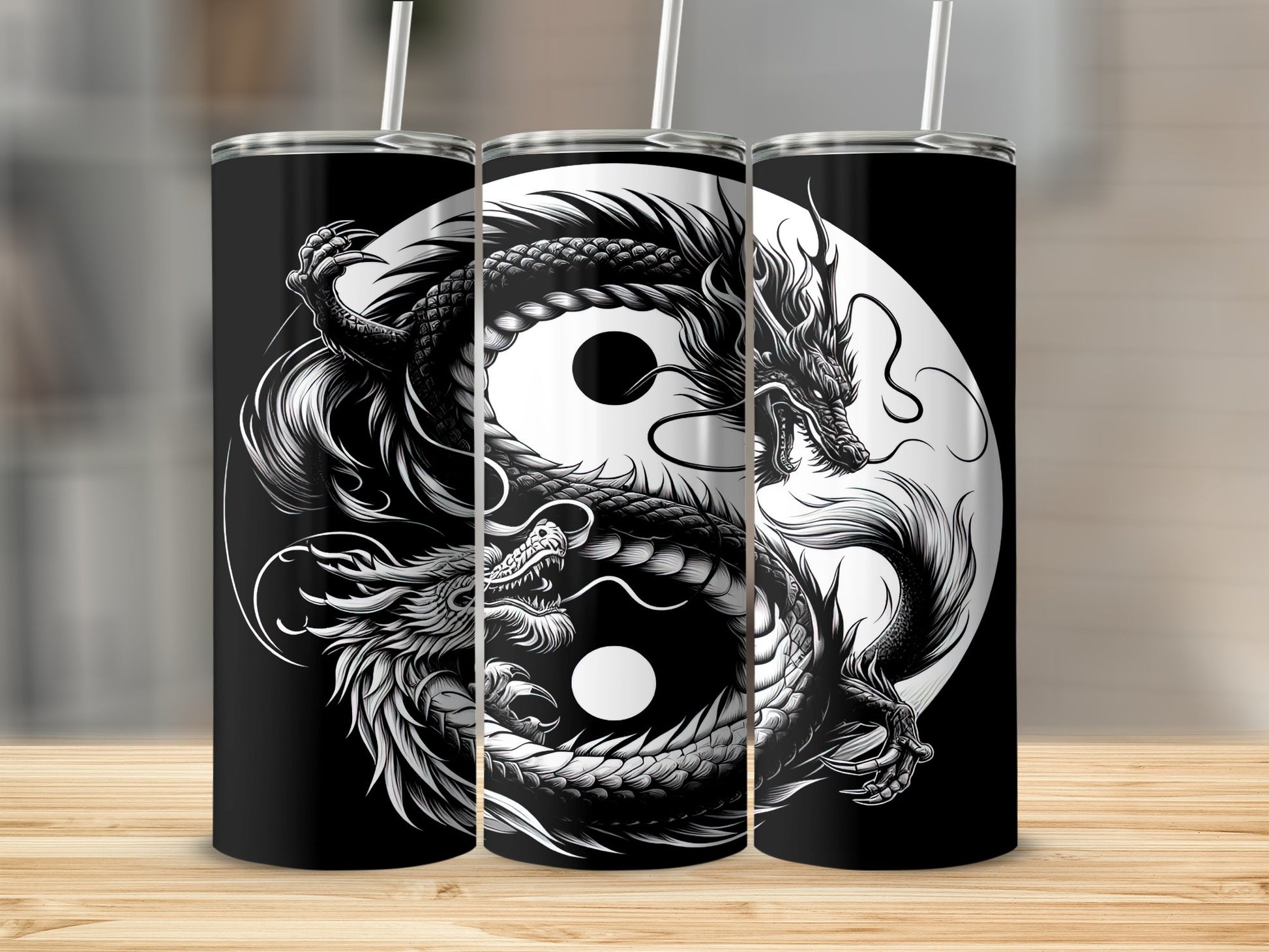 Black and White Dragon Yin Yang Tumbler product