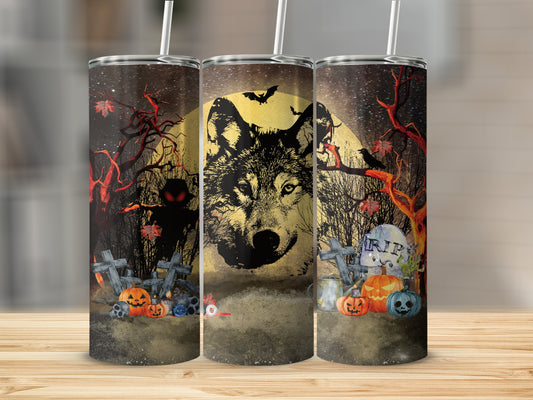 Spooky Wolf and Pumpkin Halloween Tumbler product