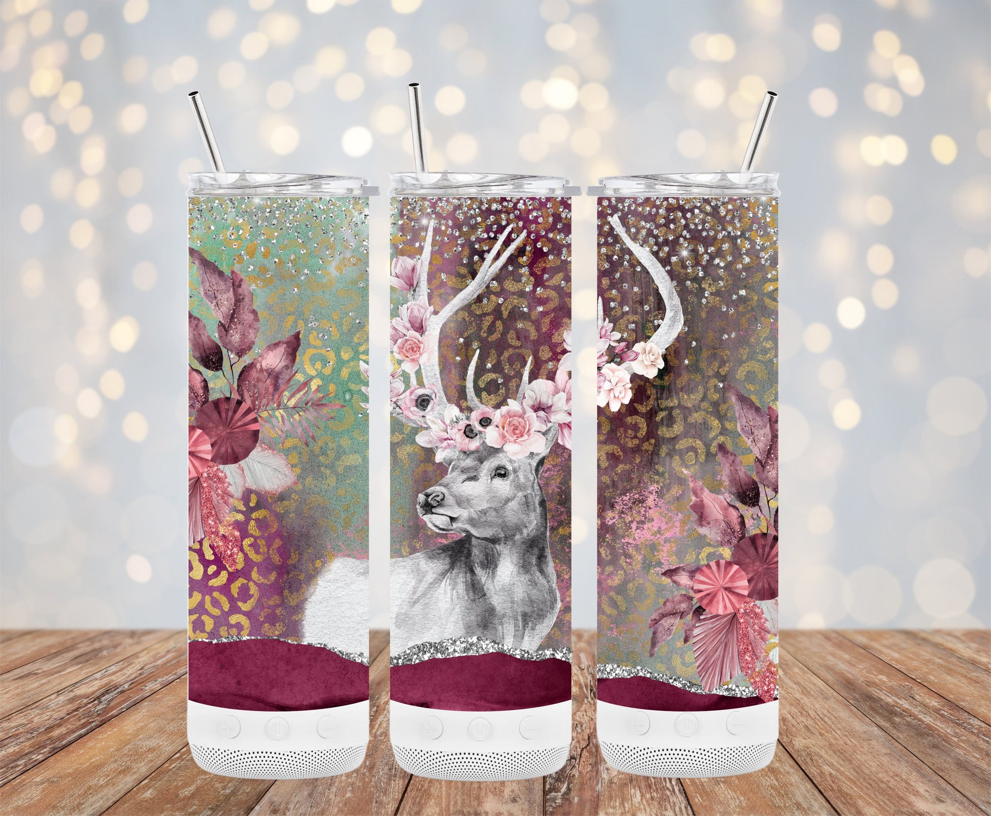 Elegant Deer Floral Design Insulated Tumbler product