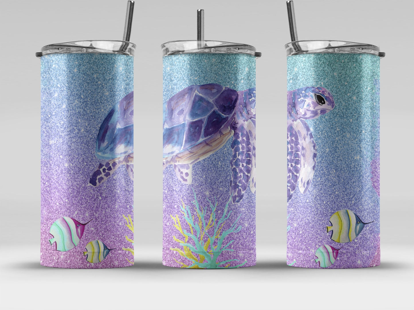 Glitter Sea Turtle and Fish Design Tumbler product