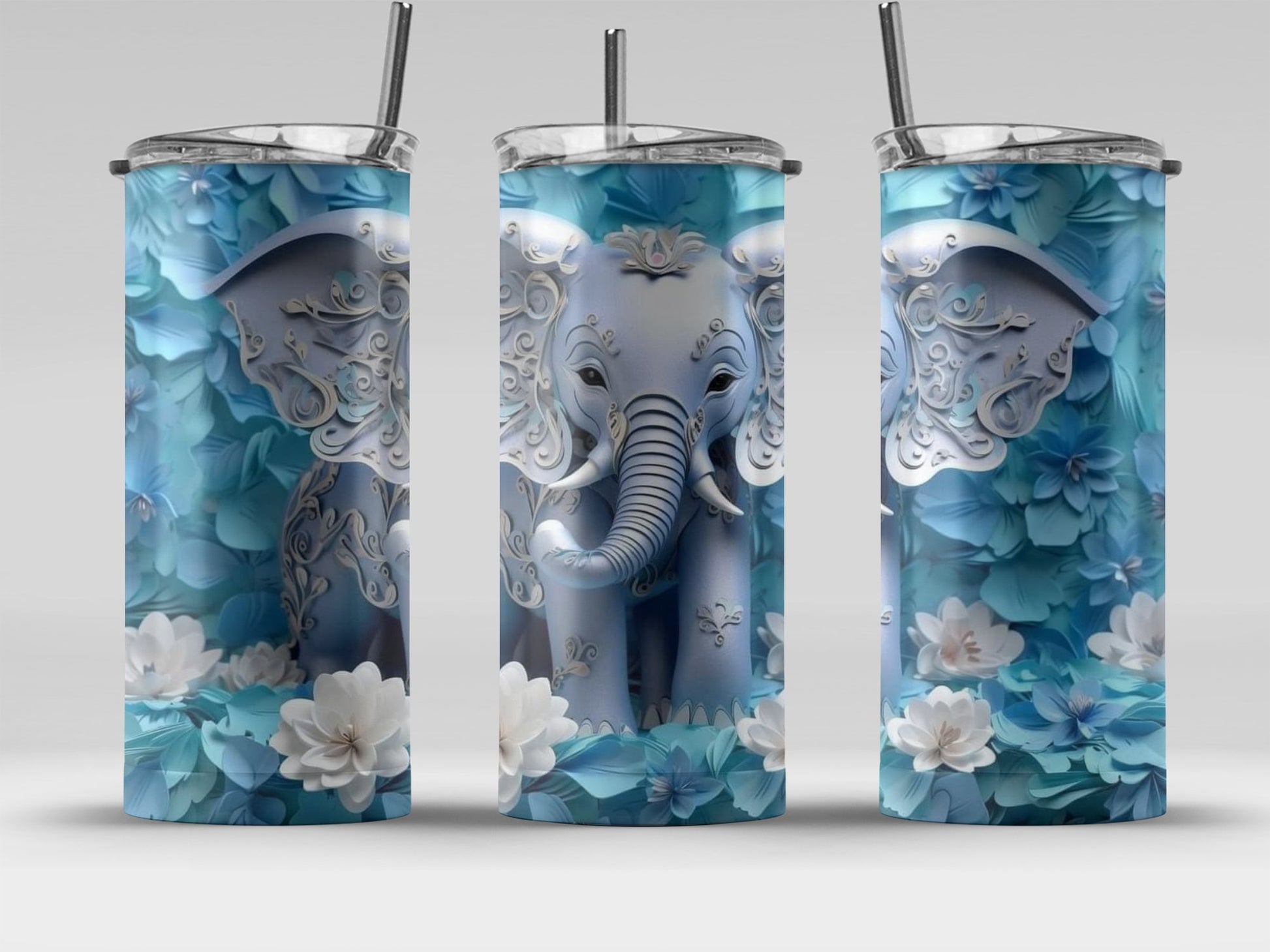 Elegant Elephant Flower Design Insulated Tumbler product