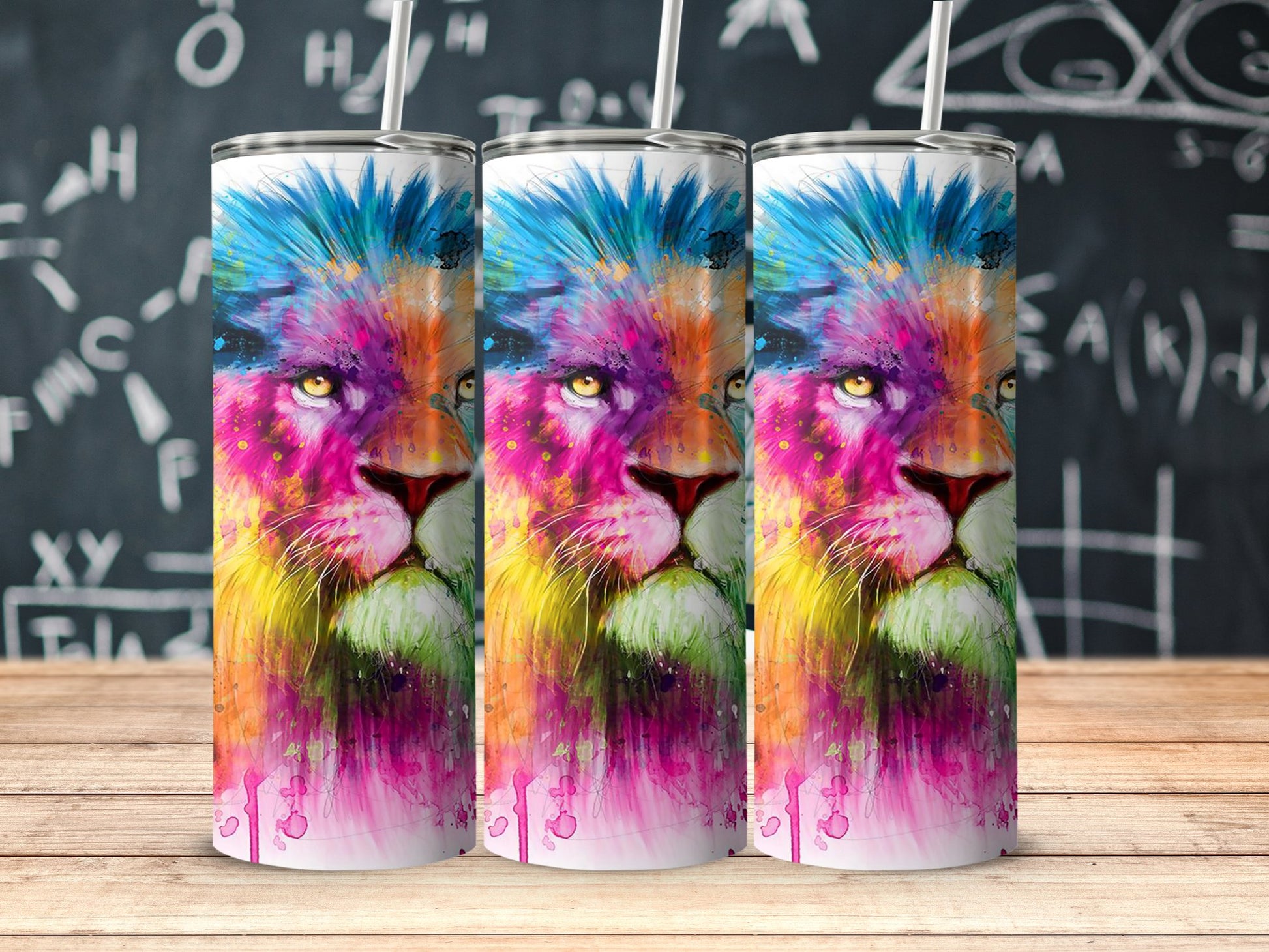 Colorful Abstract Lion Design on Tumbler product type