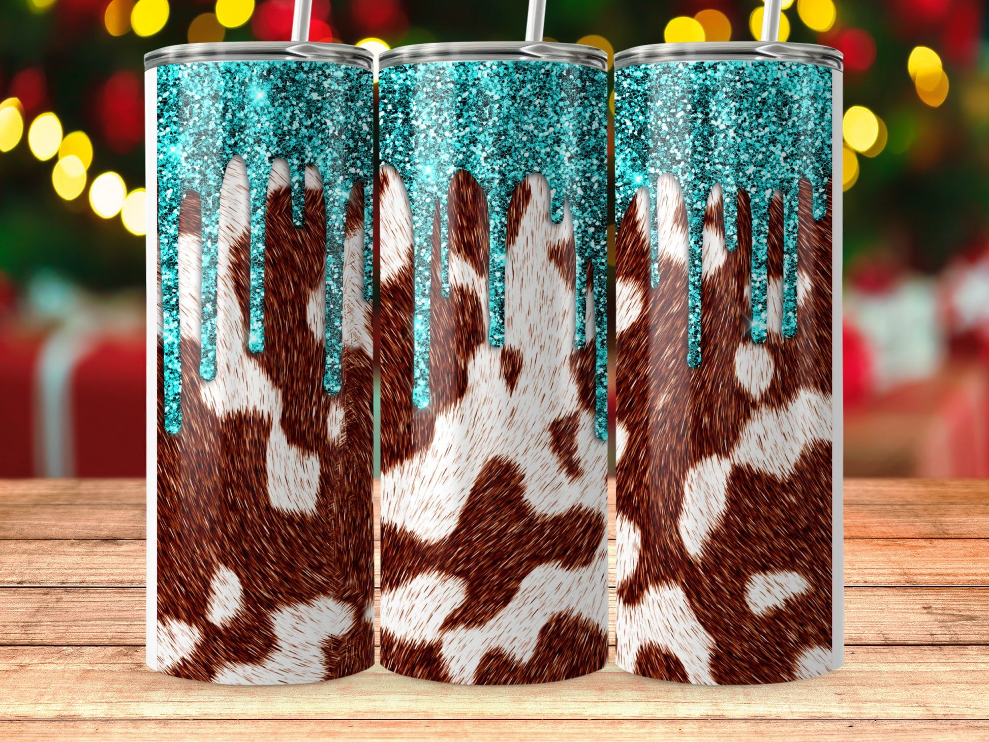 Glittery Cowhide and Blue Tumbler Cup product