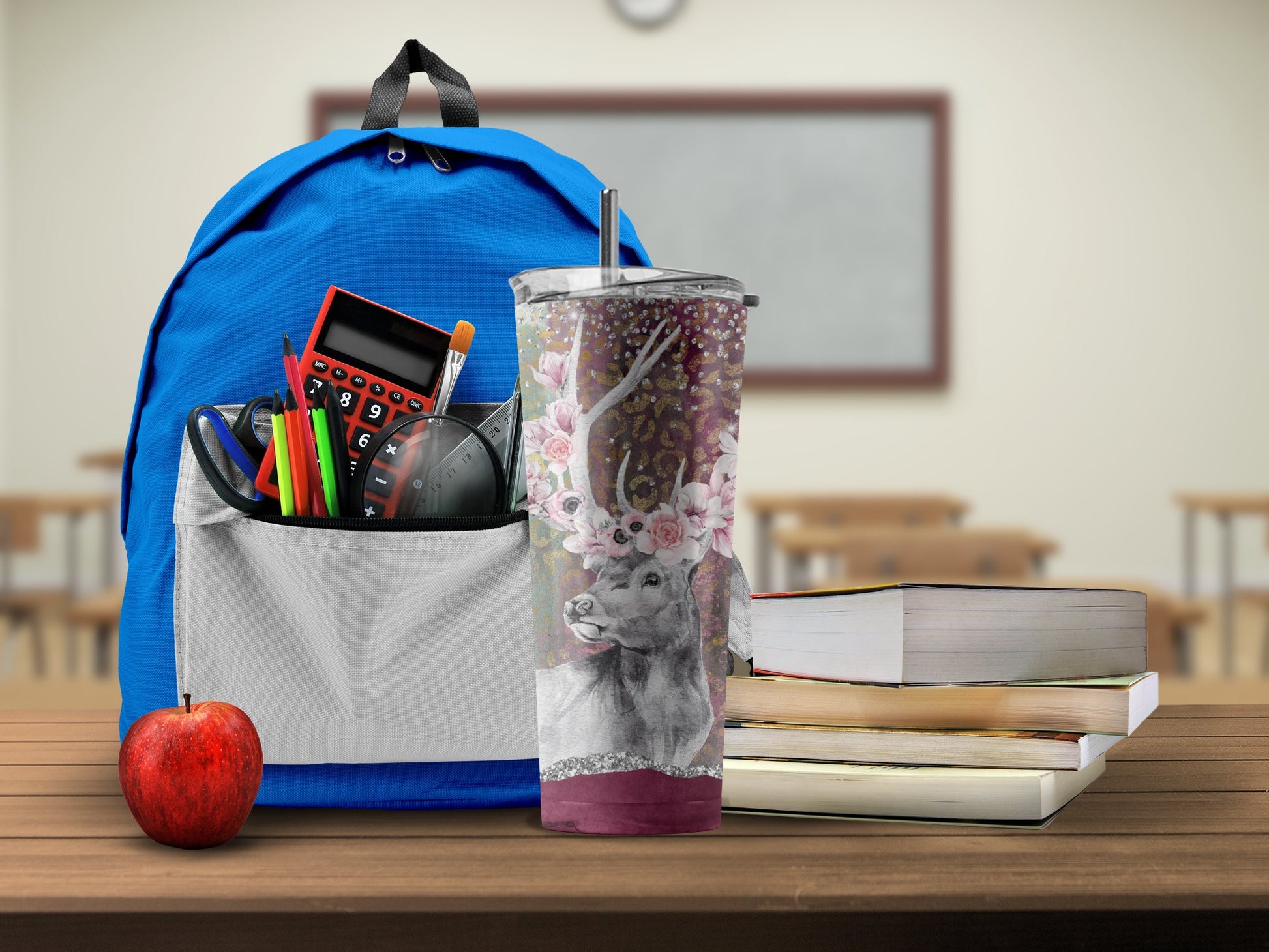 Deer and Flower Designed Tumbler in Classroom product type