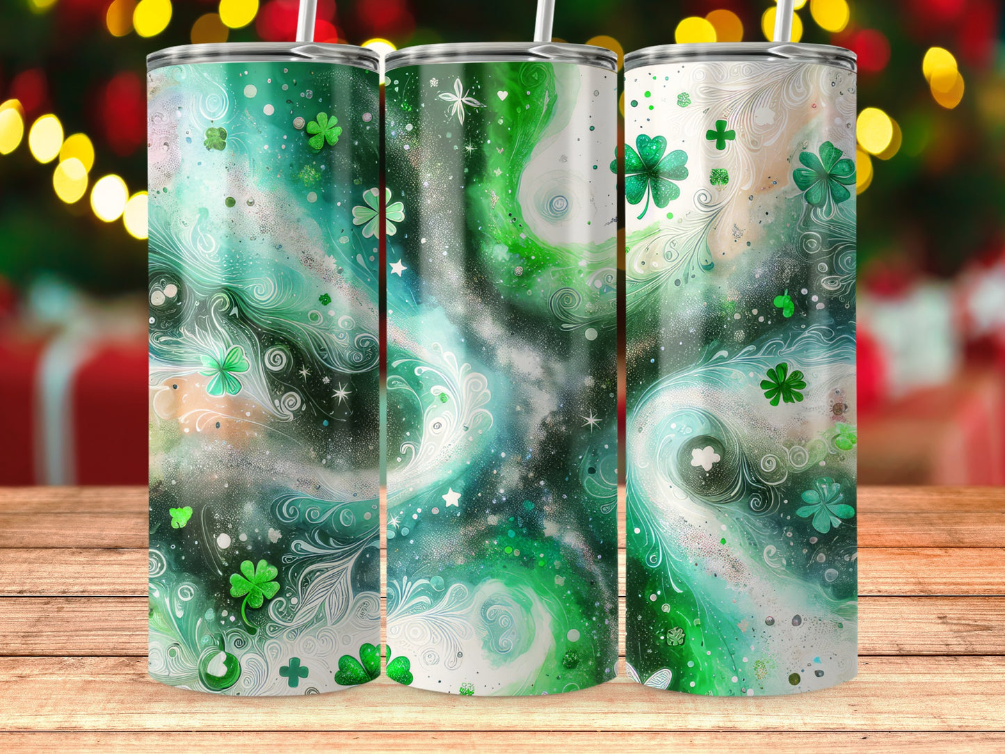 Swirling Shamrock and Clover Design Tumbler Cup