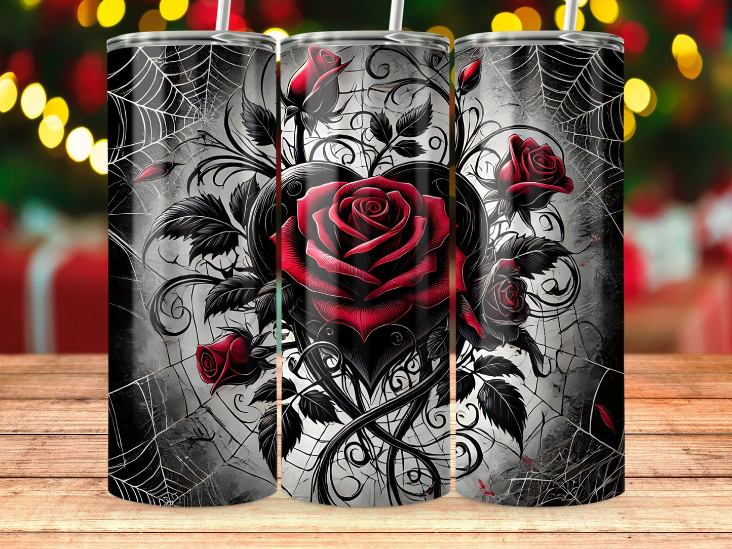 Gothic Rose and Spiderweb Design Tumbler product