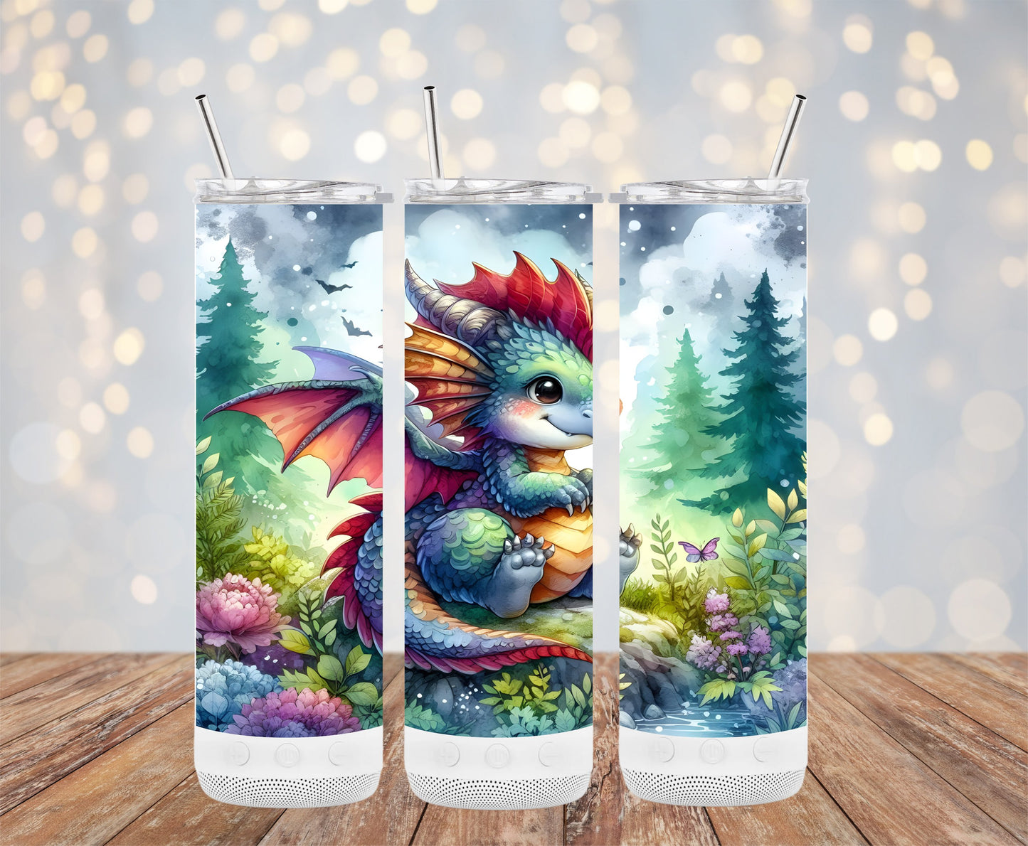 Dragon in Enchanted Forest Scene on Tumbler product