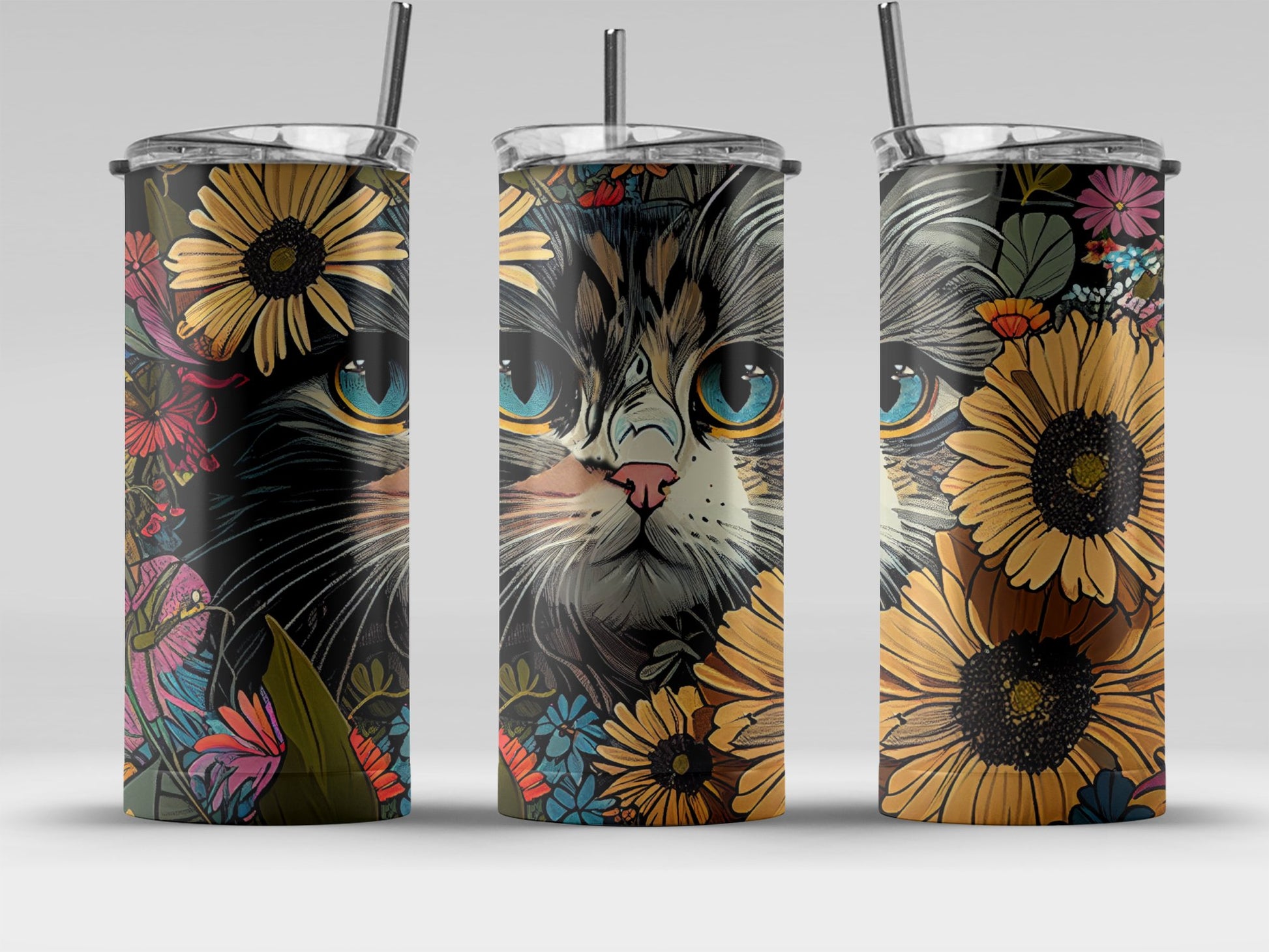 Colorful Floral Cat Design Insulated Tumbler product