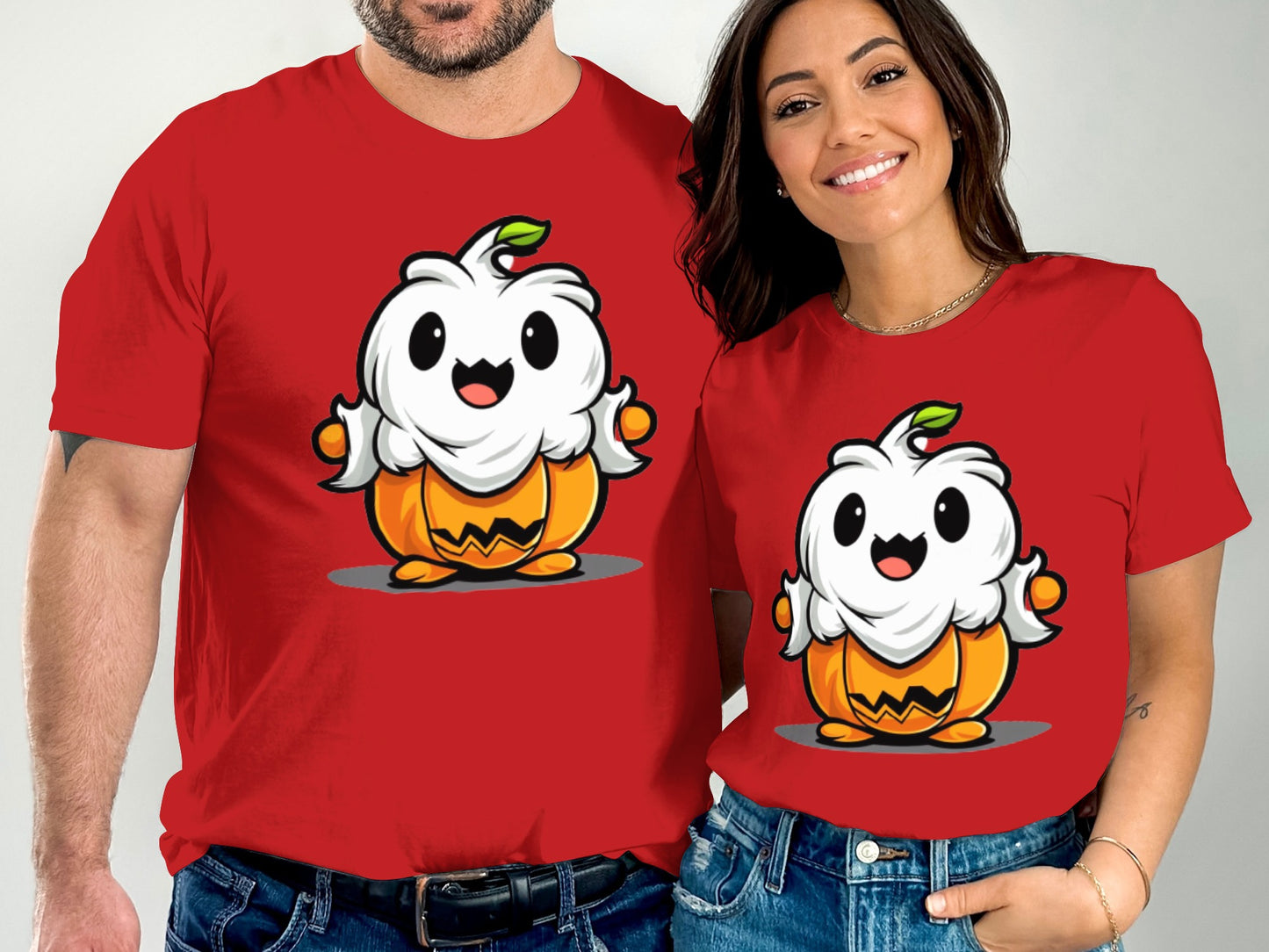 Cute White Character with Pumpkin Graphic T-Shirt product type