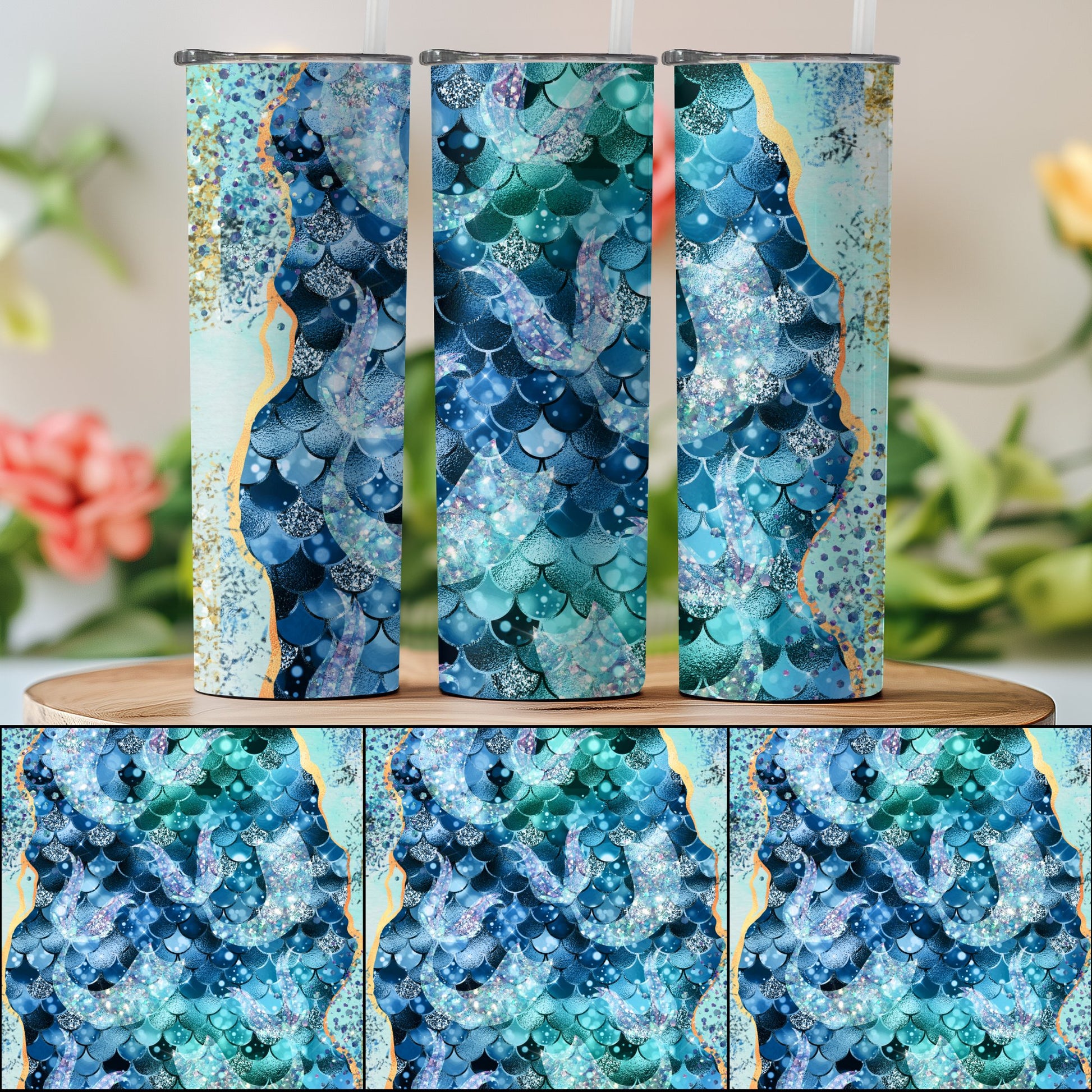 Unique Oceanic Blue Patterned Tumbler Drinkware Product
