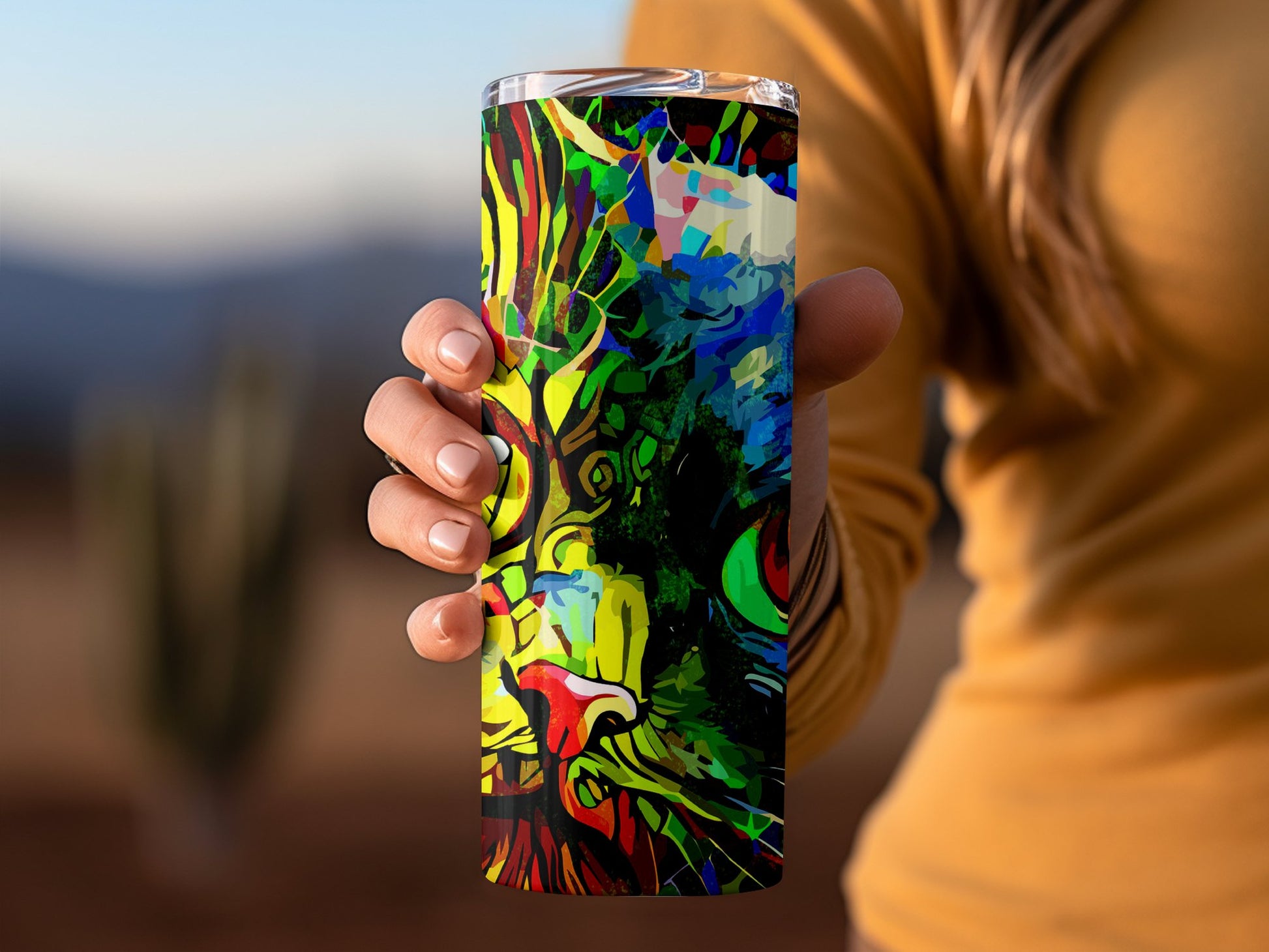 Colorful Abstract Lion Design Travel Mug product