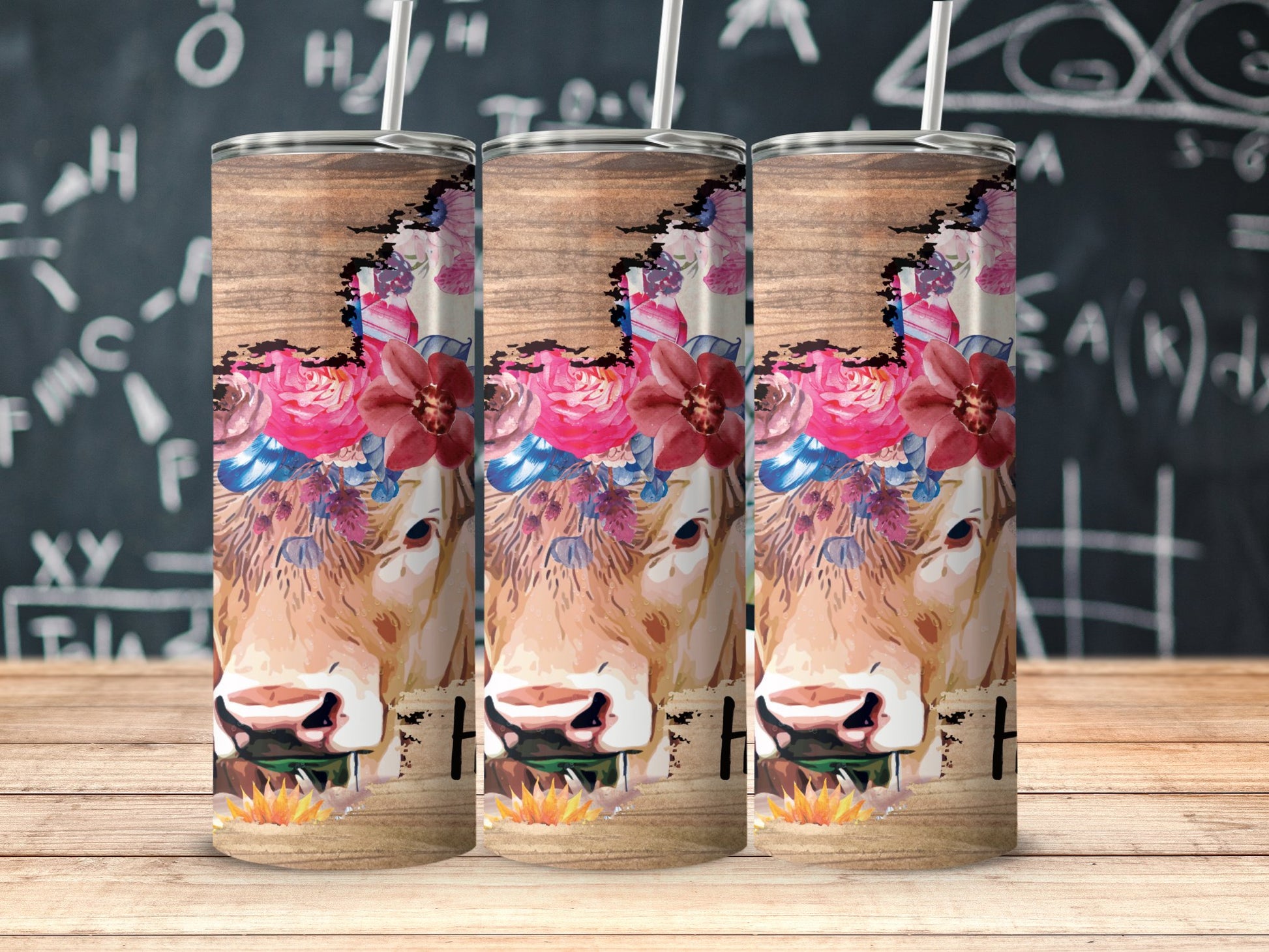Vibrant Floral Cow Design Insulated Tumbler product