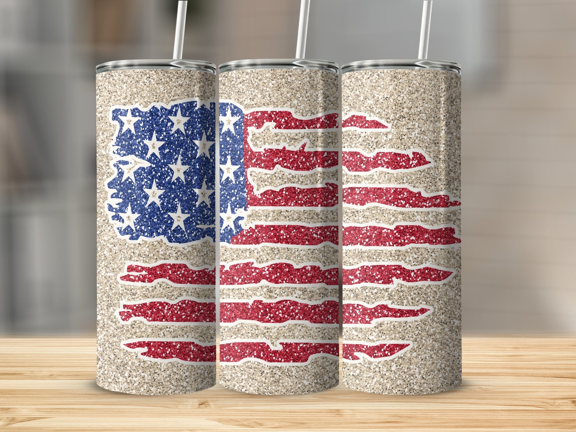 Patriotic Glitter Flag Design Insulated Beverage Product