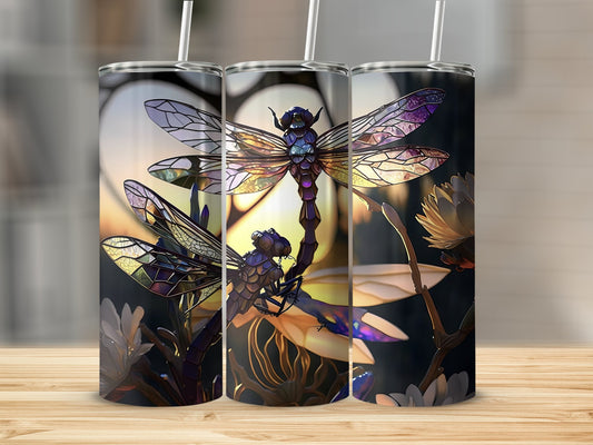 Stained Glass Dragonfly Sunset Design Tumbler product type