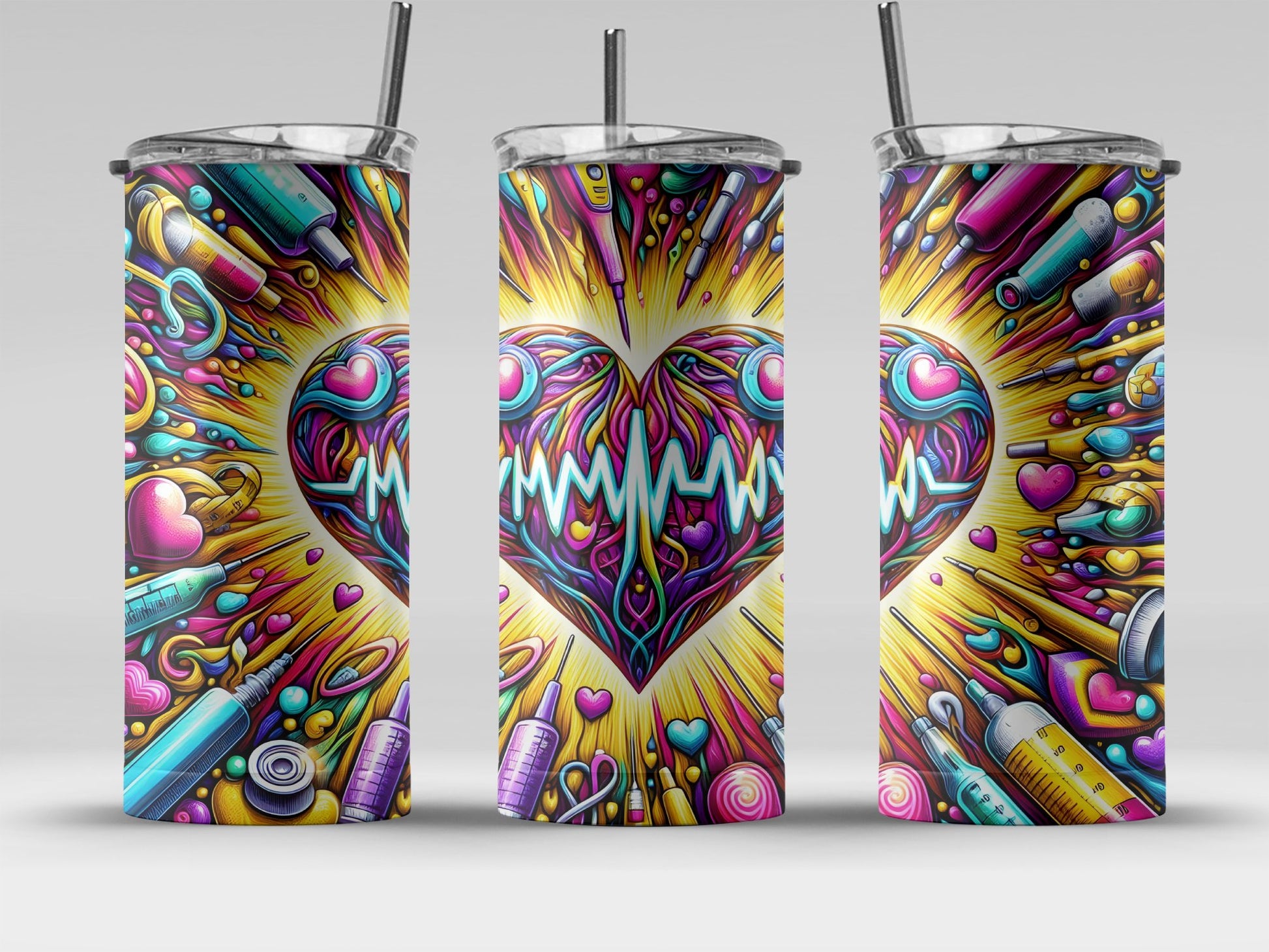 Colorful Heartbeat Art on Drinkware Product