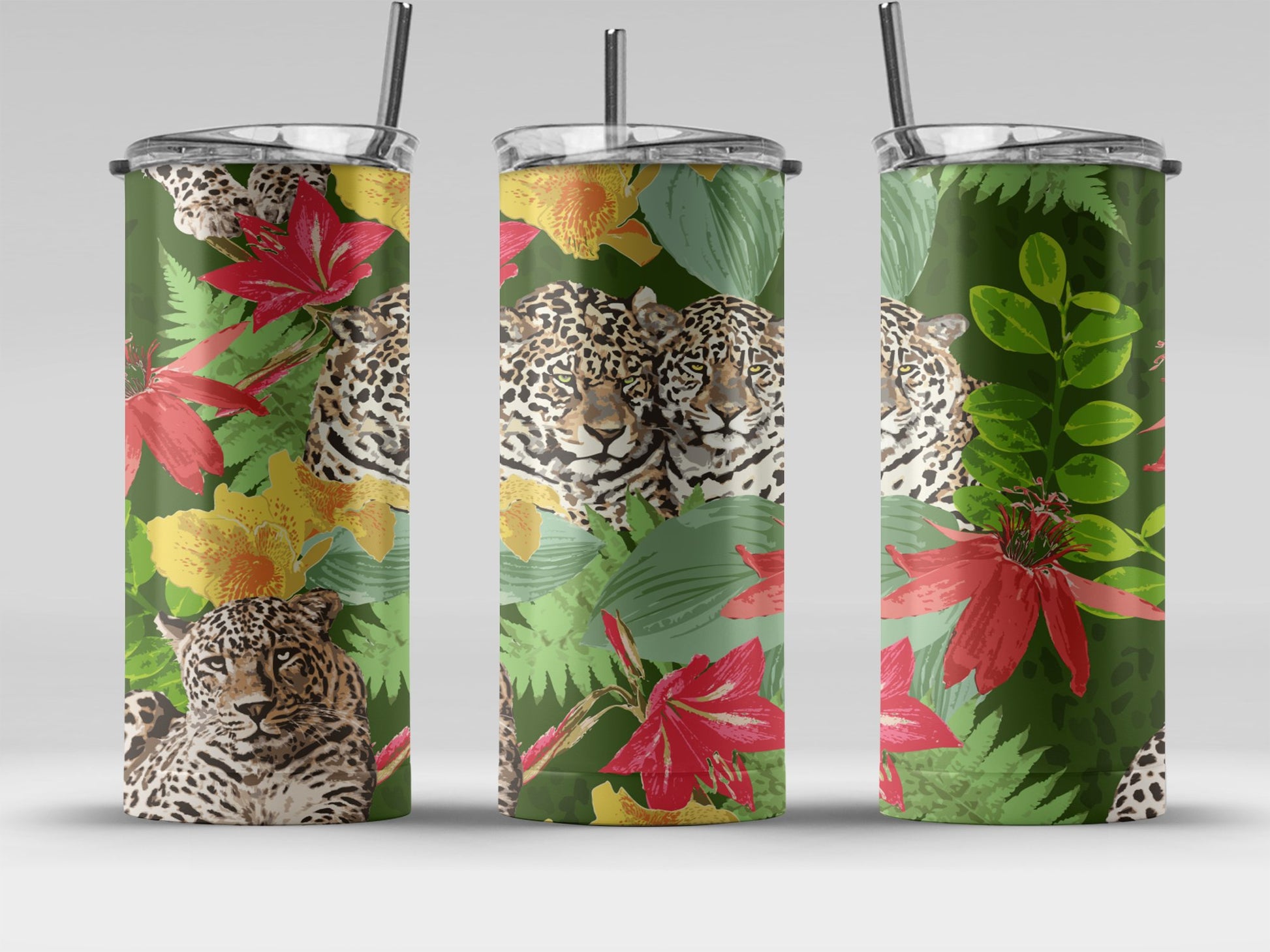 Exotic Jungle Leopard Floral Patterned Tumbler product type