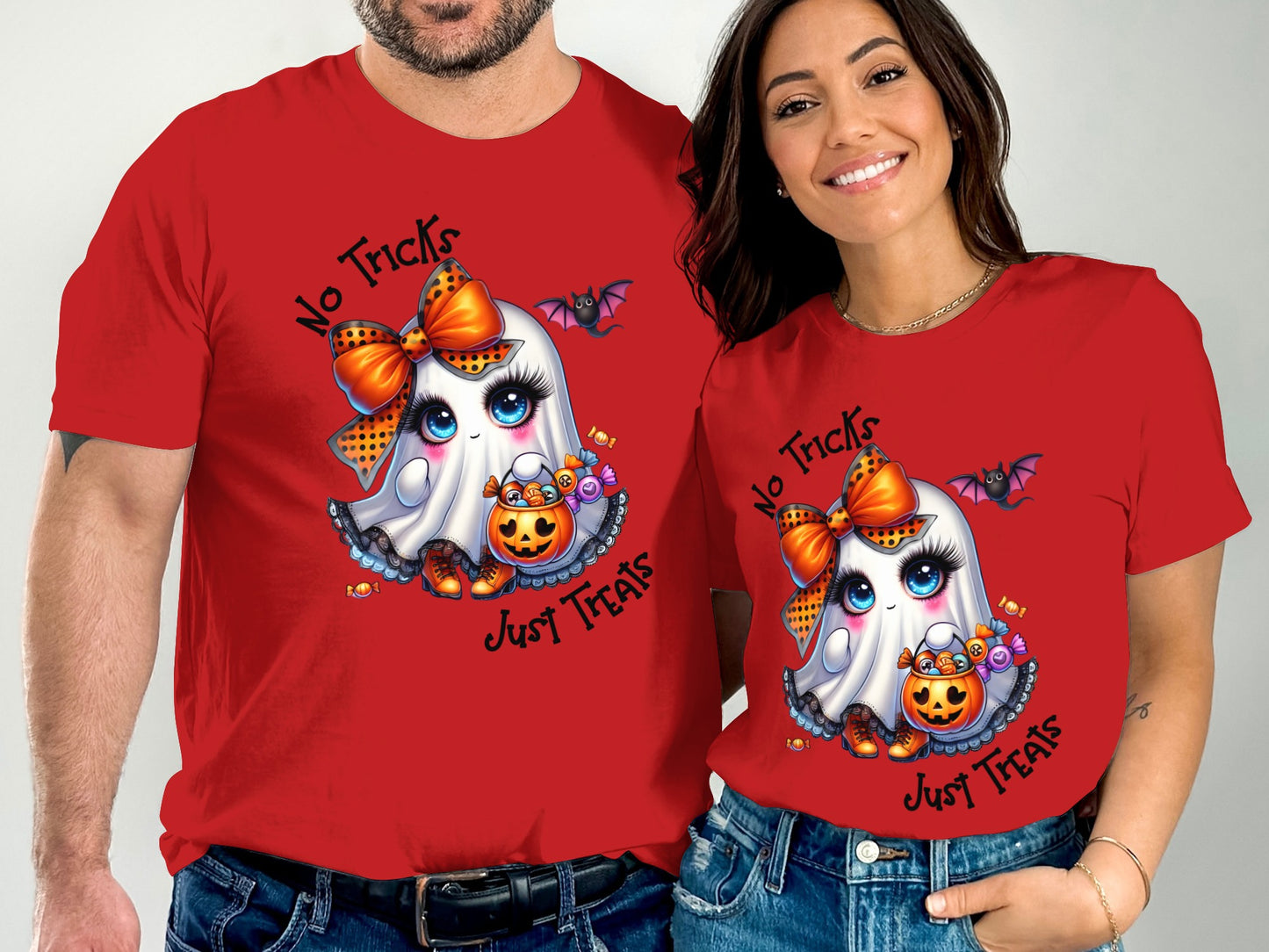No Tricks Just Treats Orange Bow Graphic Shirt product type