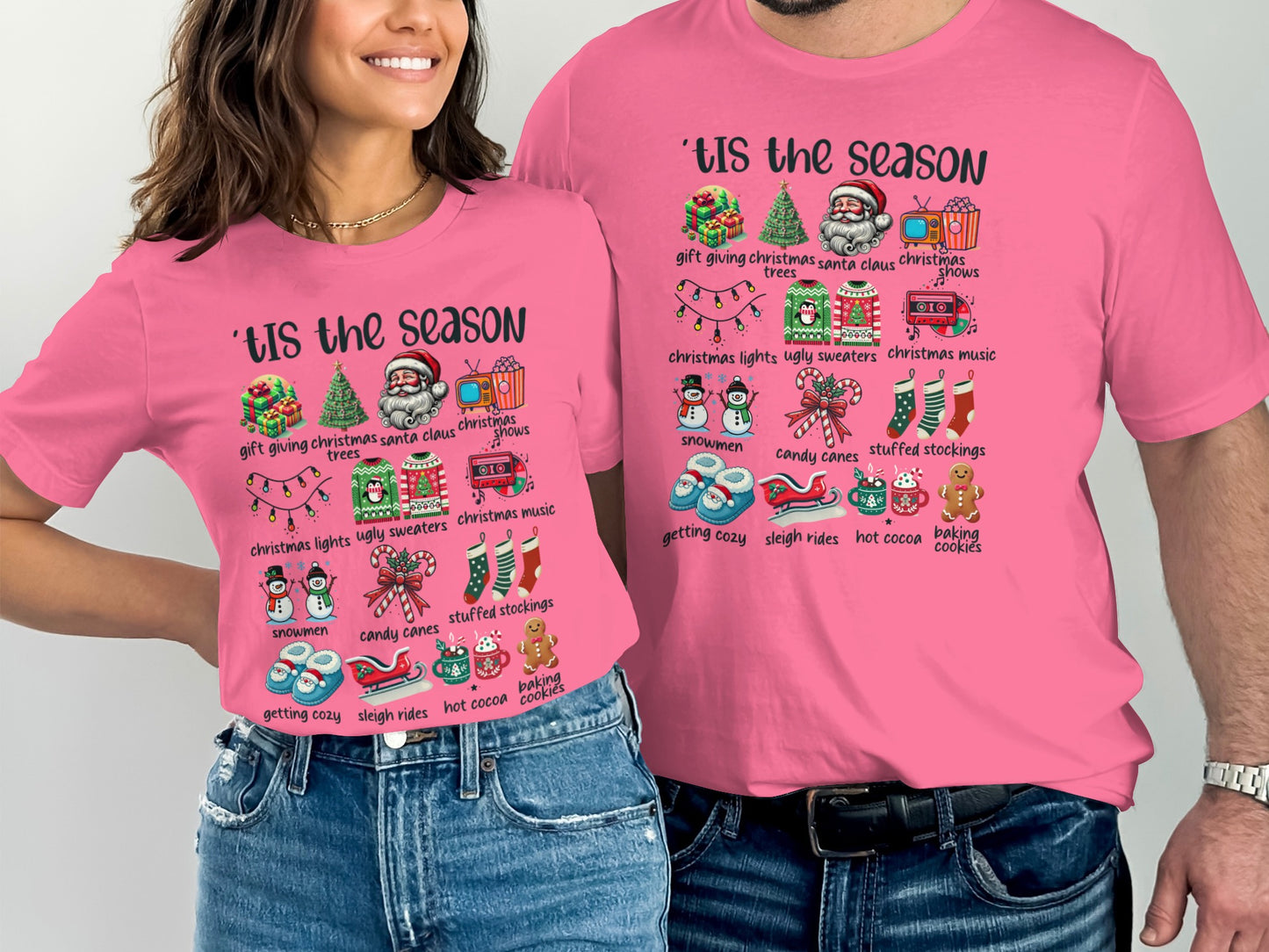 Festive Holiday Graphic Tee with Christmas Icons