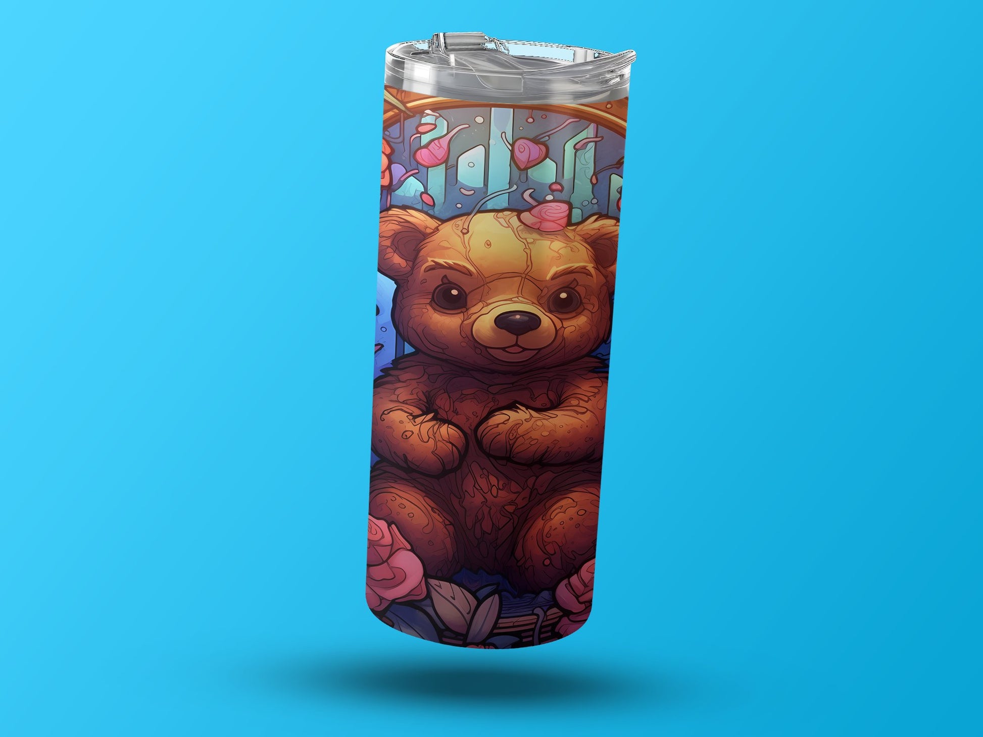 Adorable Teddy Bear Tumbler with Flower Background product