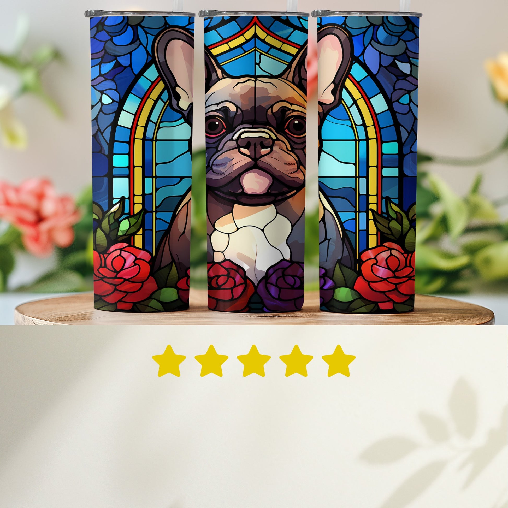 Colorful French Bulldog Stained Glass Design tumbler product