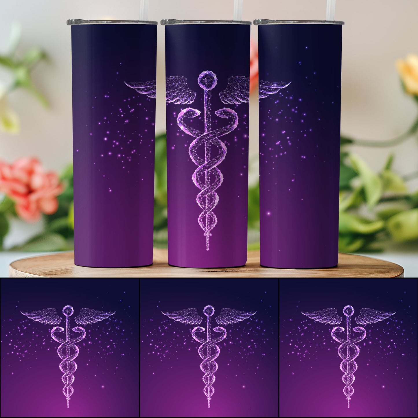 Purple Gradient Caduceus Stainless Steel Tumbler product