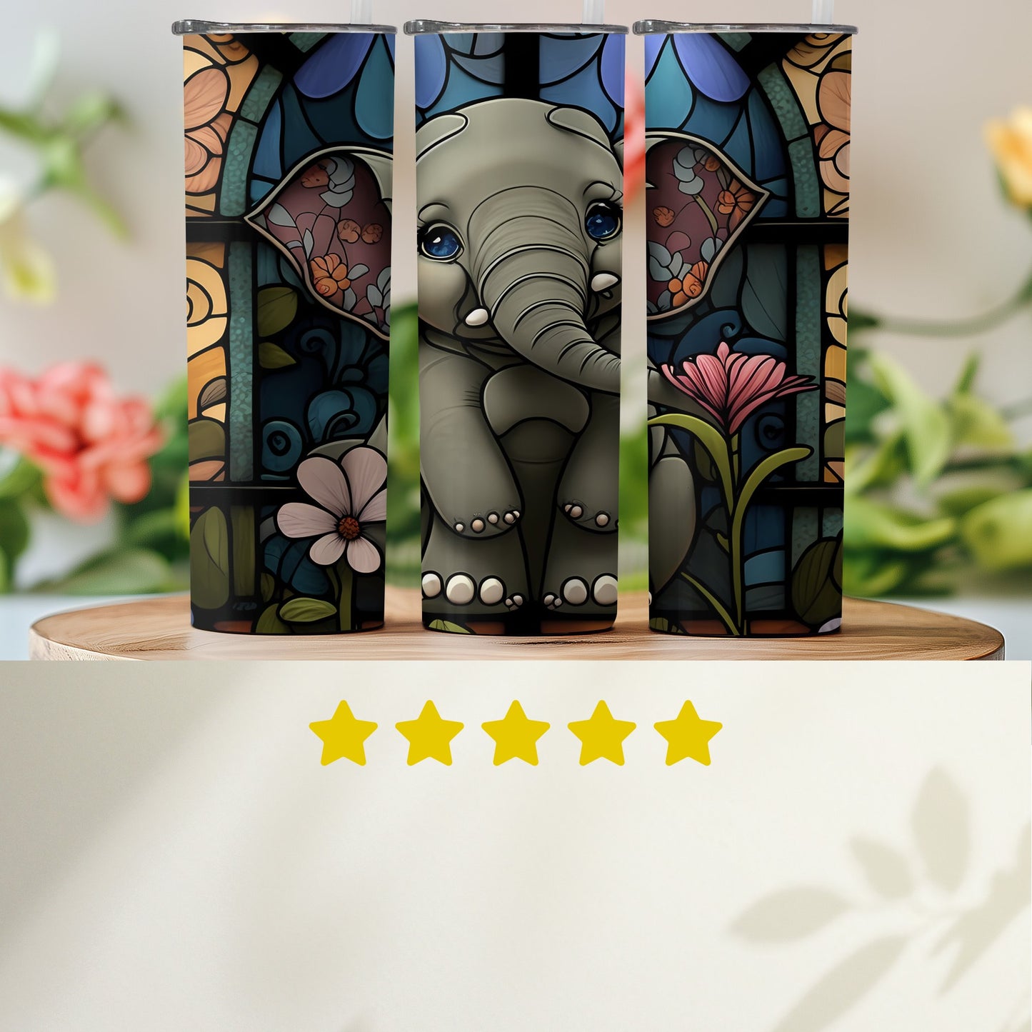 Elephant Stained Glass Tumbler Artistic Drinkware product