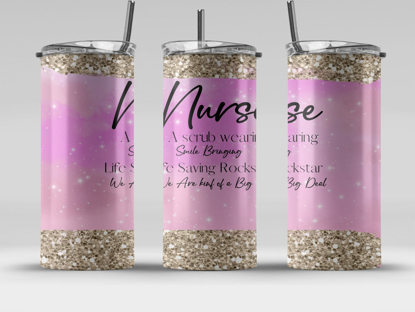 Nurse Themed Pink and Gold Sparkle Tumbler product type
