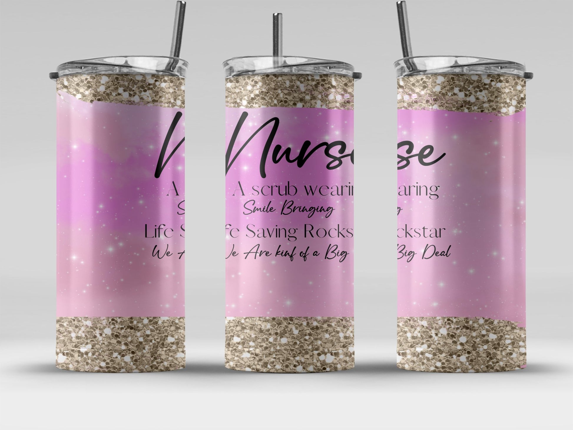 Nurse Themed Pink and Gold Sparkle Tumbler product type